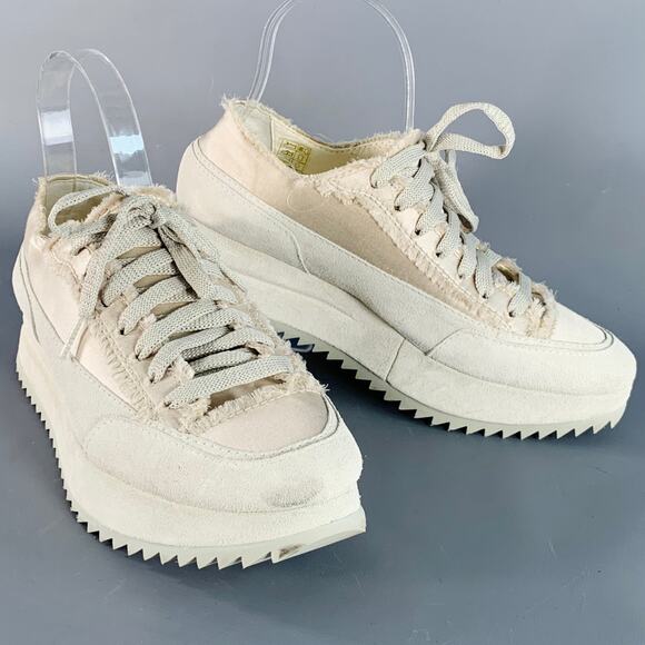 PEDRO GARCIA Size 6.5 Beige Grey Satin Suede Raw Edge Platform Sneakers - Picture 1 of 10